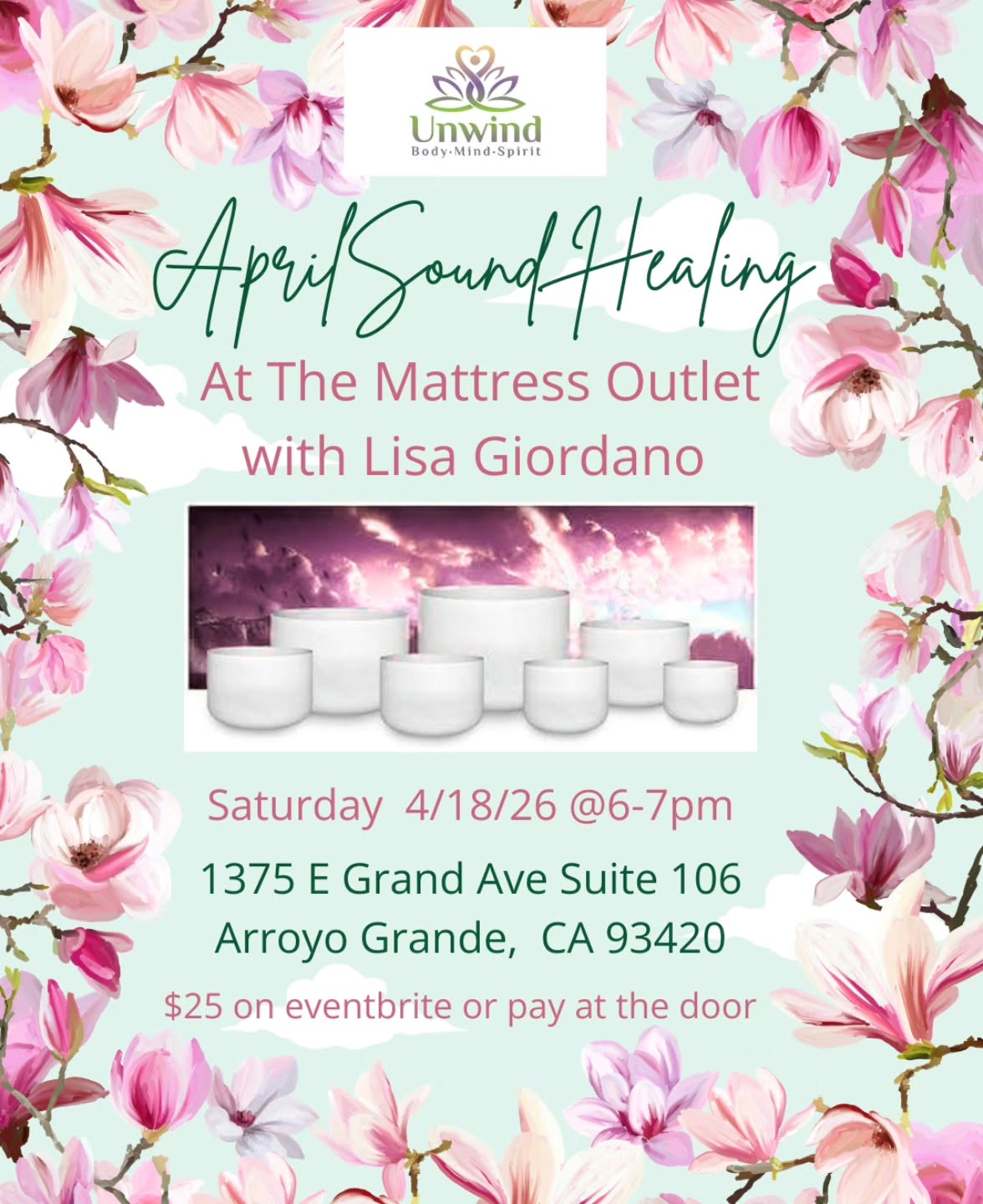April Sound Healing at The Mattress Outlet with Lisa Giordano - April 18, 2026