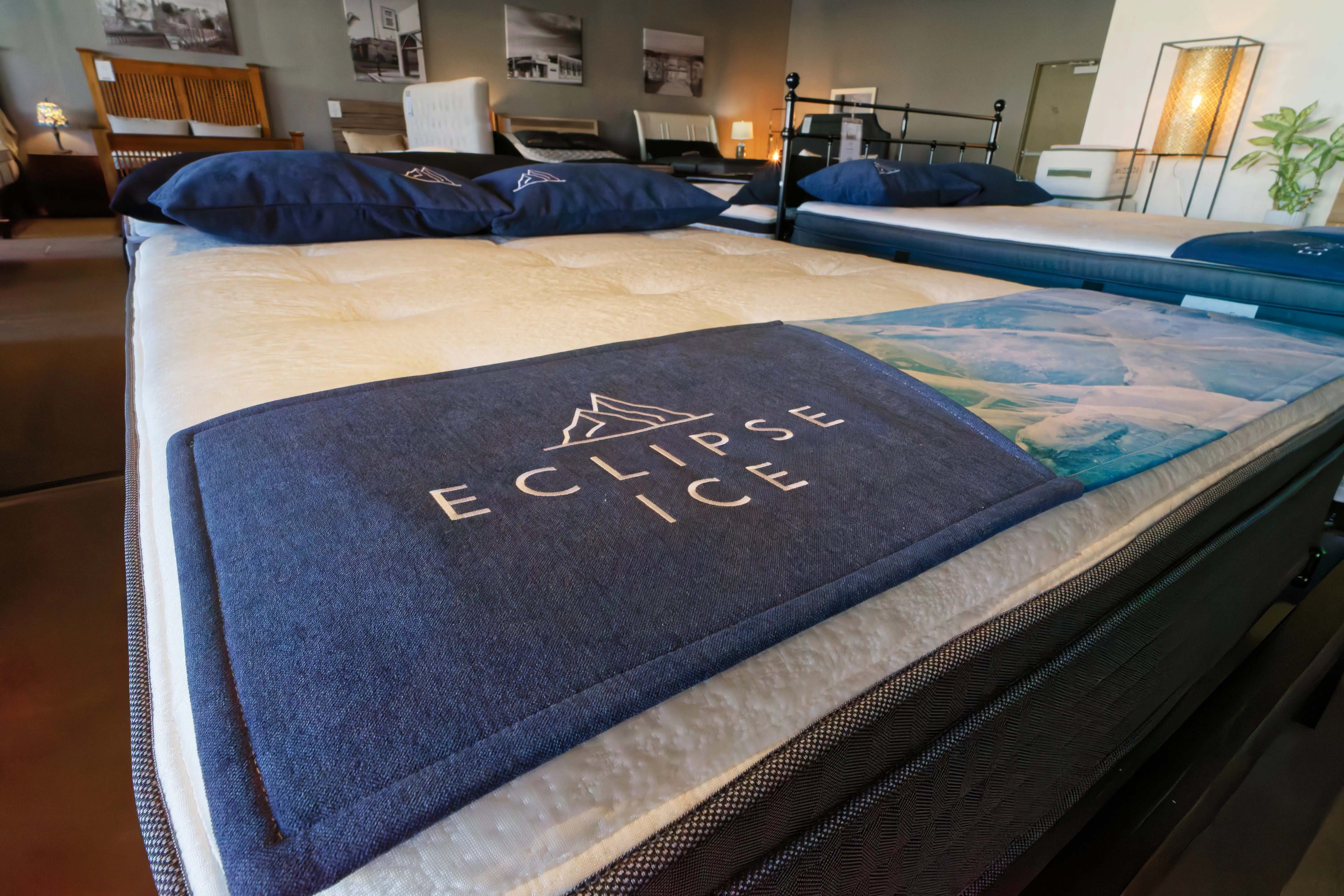 Close-up of Eclipse Ice blue and white mattress